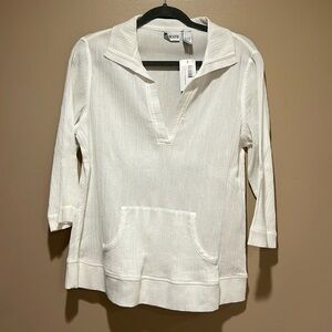 Chico’s Gauze Clearwater pullover 3/4 LS top Optic White